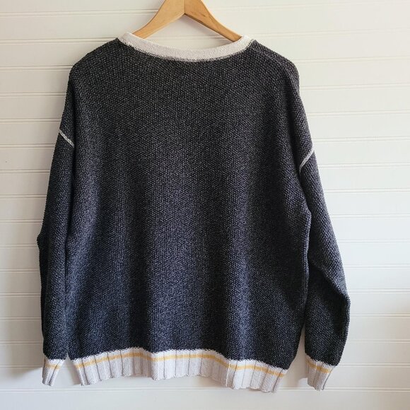 Cotton Country Sweater Womens Large Gray Cabin Style Striped Cuffs Slouchy - Picture 8 of 10